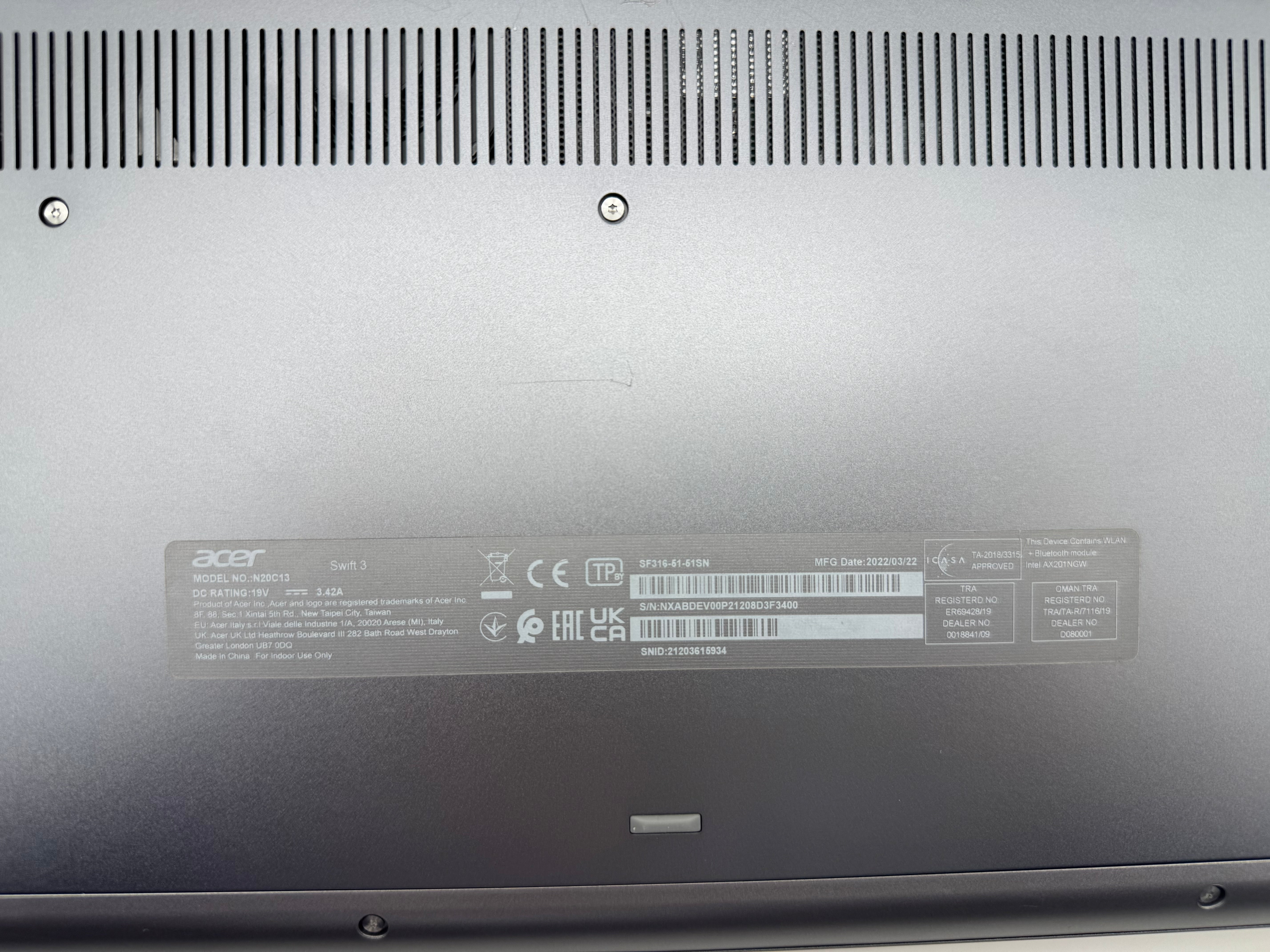 Acer Swift 3 16" SF316-51-51SN 3,1 GHz i5-11300H 16GB RAM 512GB #PSW168