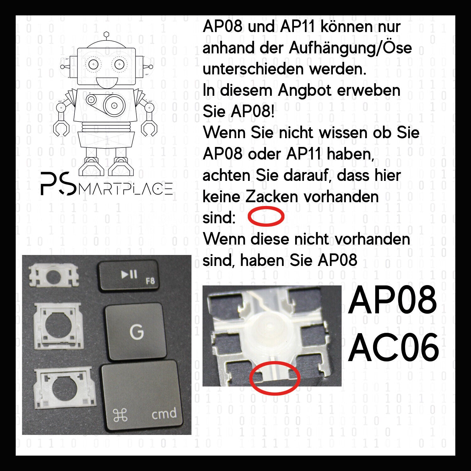 ERSATZTASTE KEY AP08 AC06 Apple MacBook Air Pro 13 RETINA Tastatur Keyboard Öse Psmartplace 