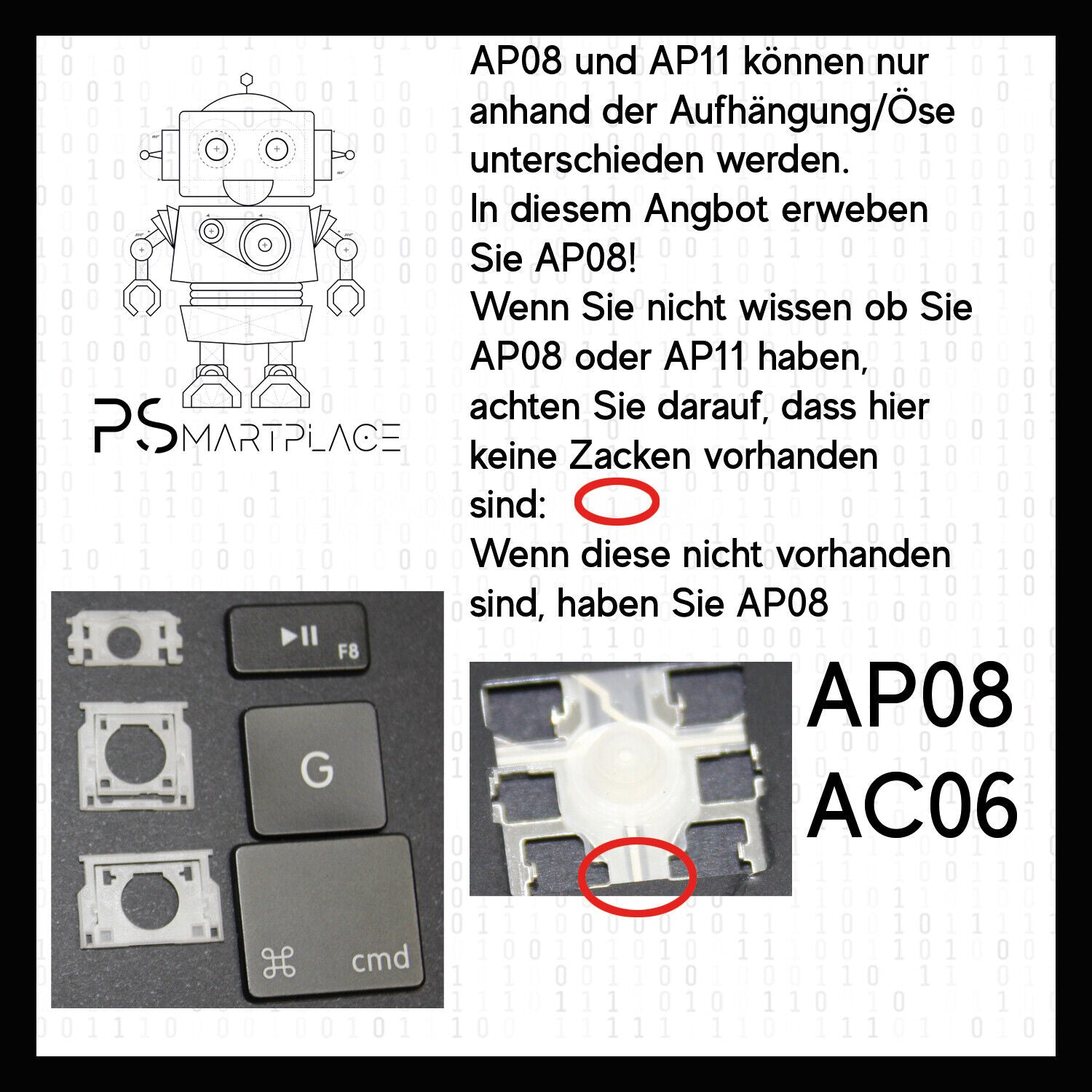 ERSATZTASTE KEY AP08 AC06 Apple MacBook Air Pro 13 RETINA Tastatur Keyboard Öse Psmartplace